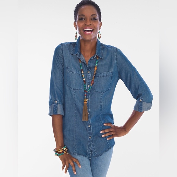 Chico’s Denim Button Down Long Sleeve Shirt (Size 1) - Picture 4 of 10